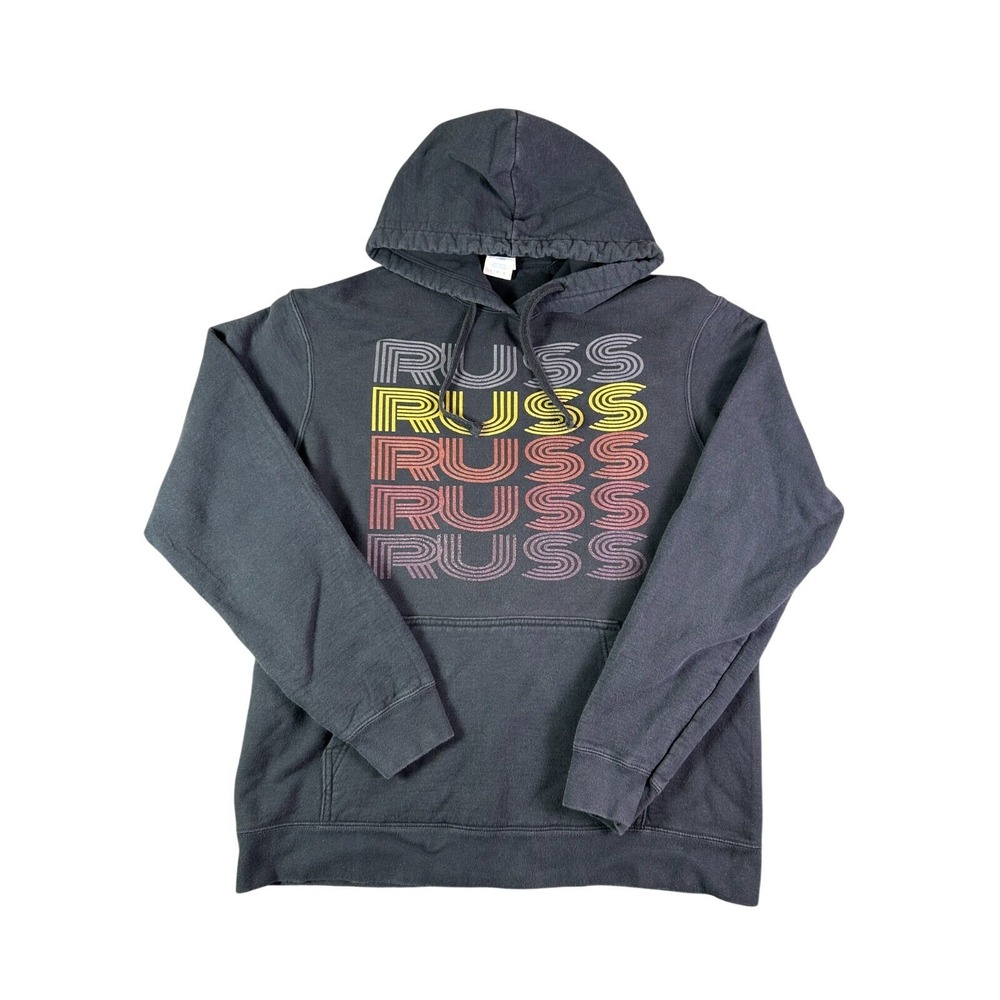 Russ Hoodie Fan Favorite Black Spellout Grunge Pullover Size Large Hip Hop